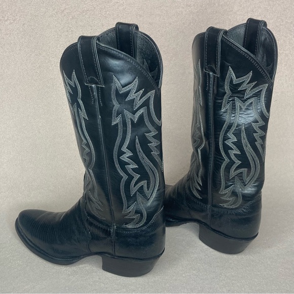 Justin Lizard Leather Western Cowgirl Boots-Women’s 8-Black/White-Genuine-Exotic - Picture 2 of 9